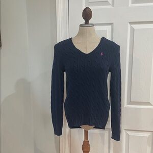 Vintage Ralph Lauren sport 100% cotton Navy blue Cable Knit Sweater women size M